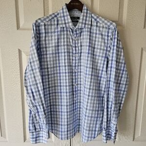 Bugatchi Blue and White Casual Button Down Shirt